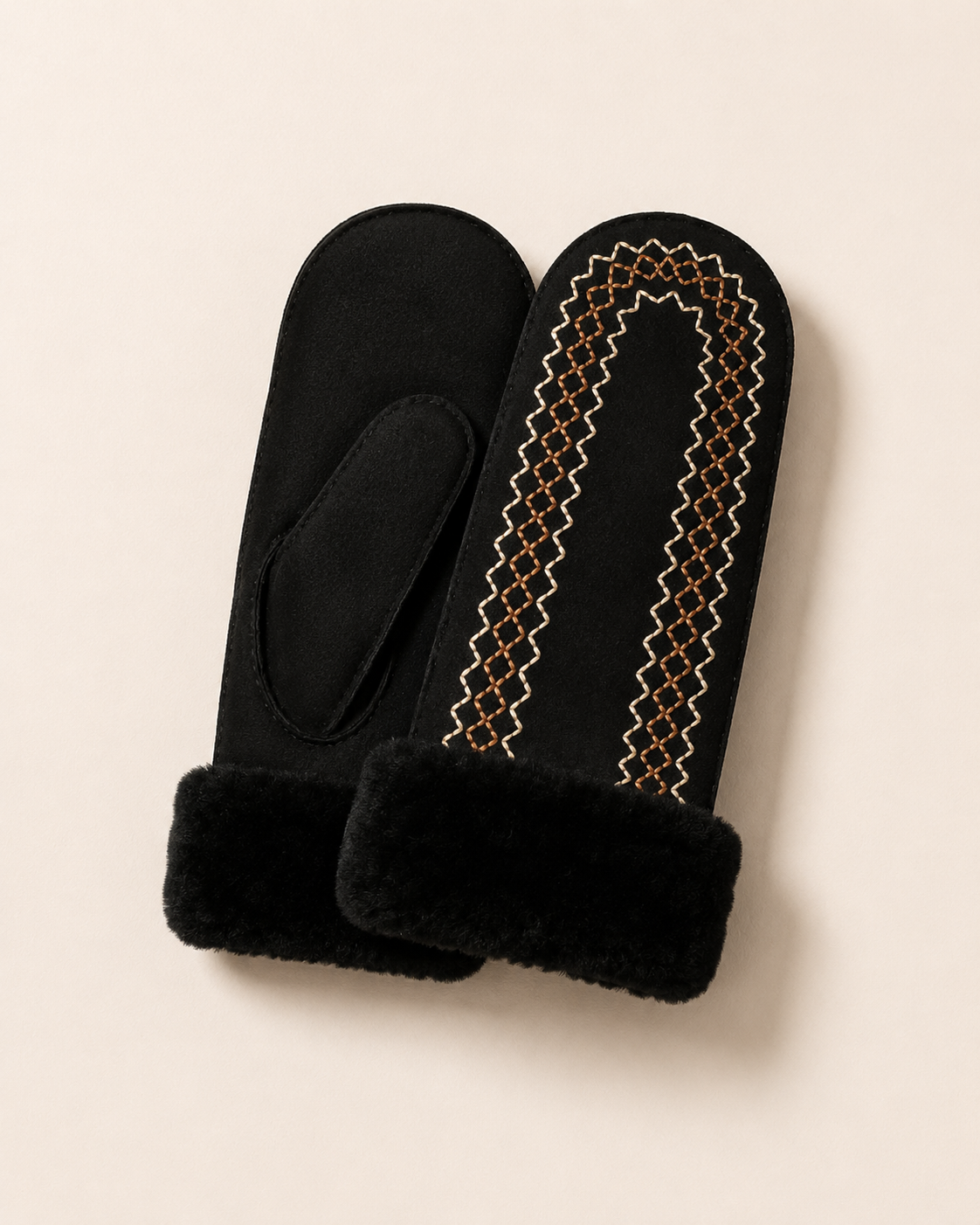 Woolsy Black Embroidery Mittens