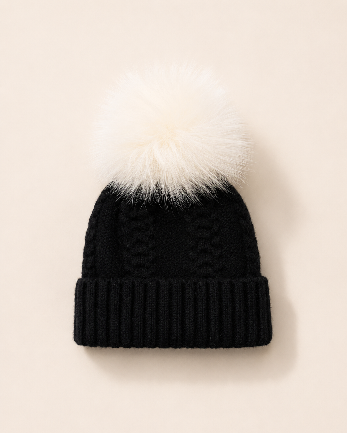 Woolsy Cashmere Wool Pompom Hat - White Fox