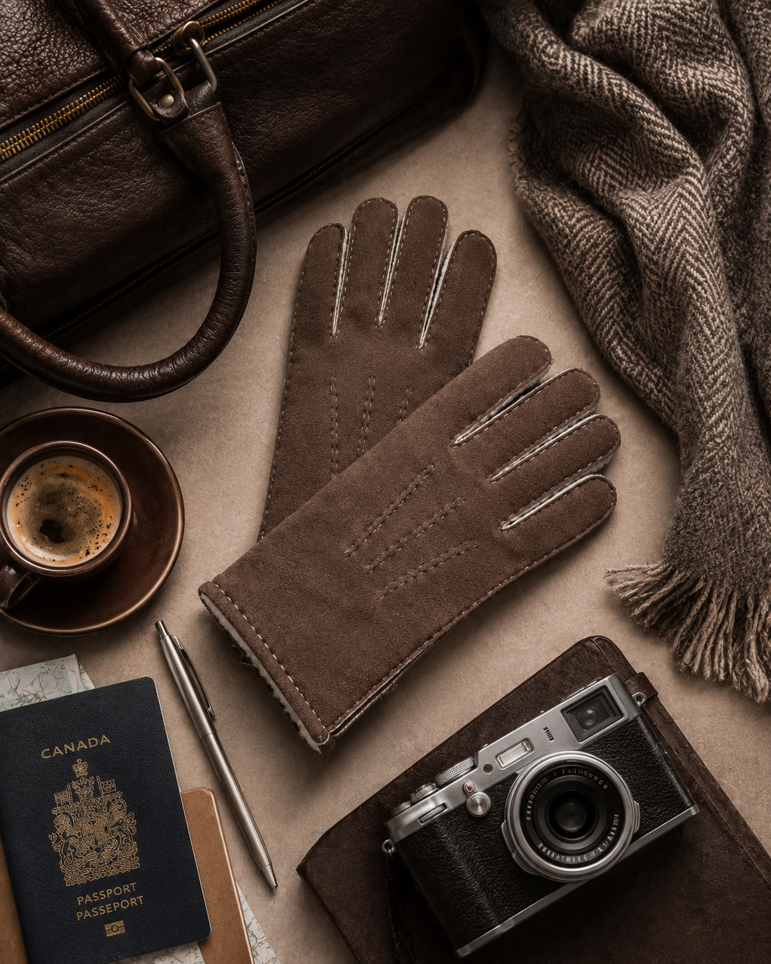 Woolsy Men’s Classic Shearling Gloves - Brown with White