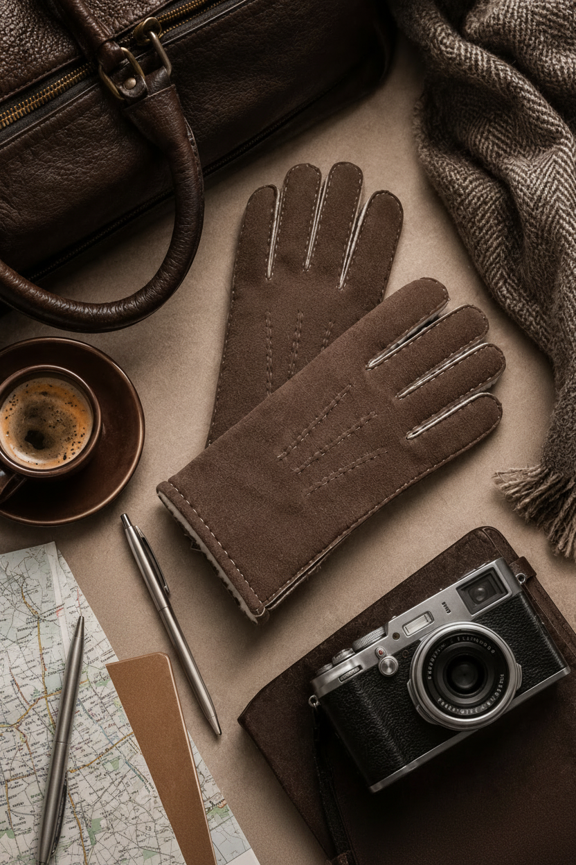 Woolsy Men’s Classic Shearling Gloves in Brown with White