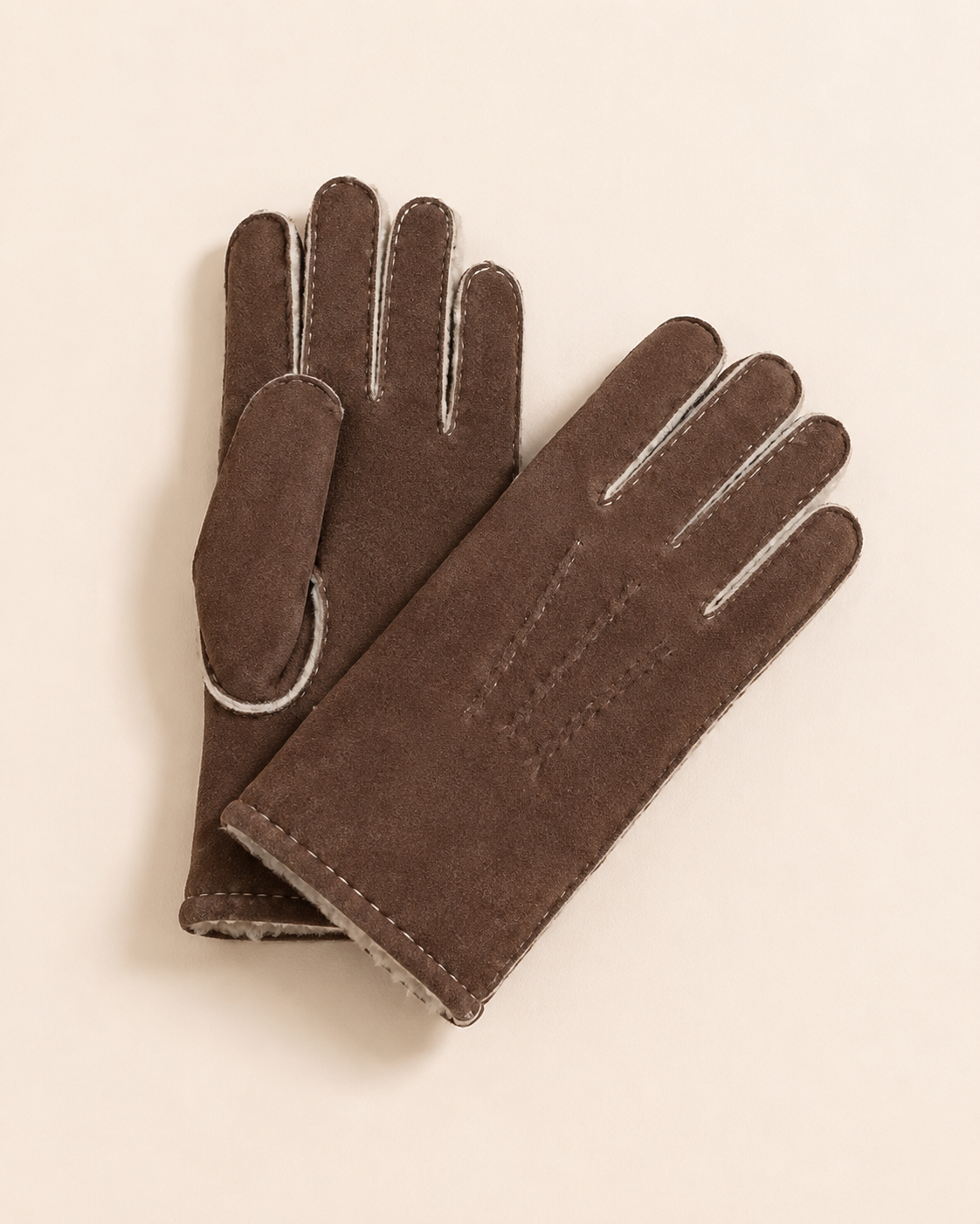 Woolsy Men’s Classic Shearling Gloves - Brown with White