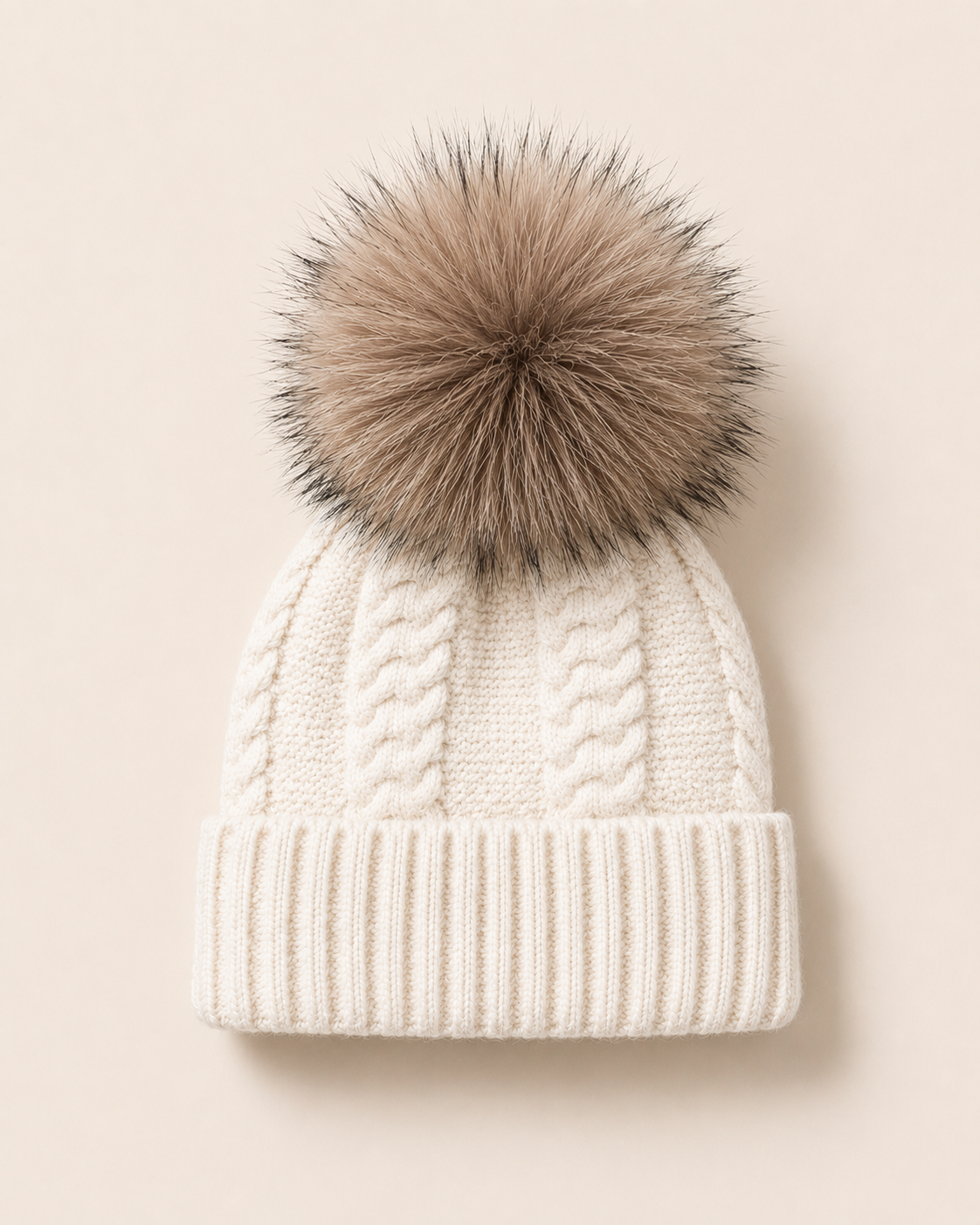 Woolsy Cashmere Wool Pompom Hat - Off White with Finn Pompom