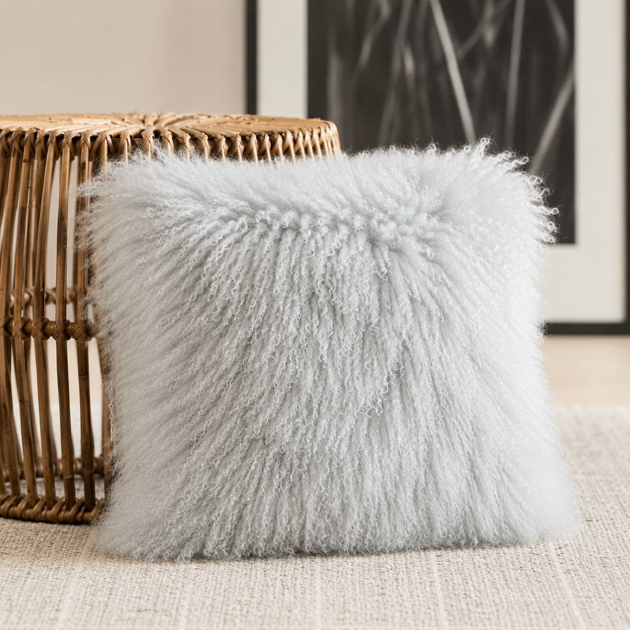 Woolsy Mongolian Sheepskin Pillow — Light Grey