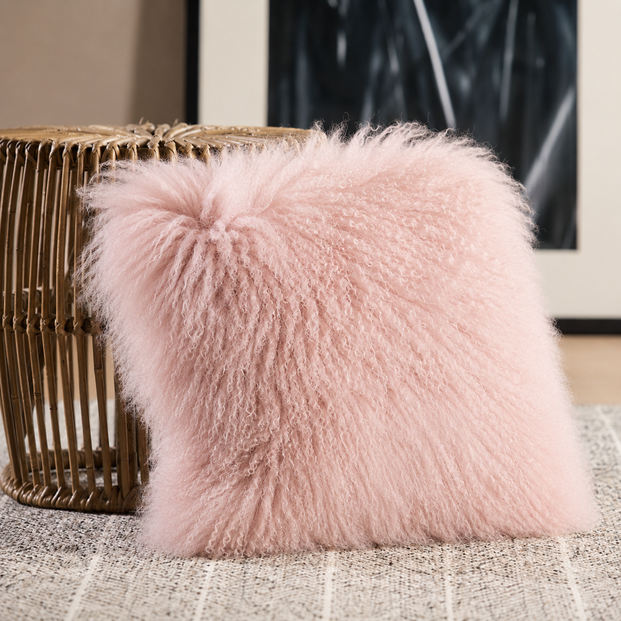 Woolsy Mongolian Sheepskin Pillow — Pink