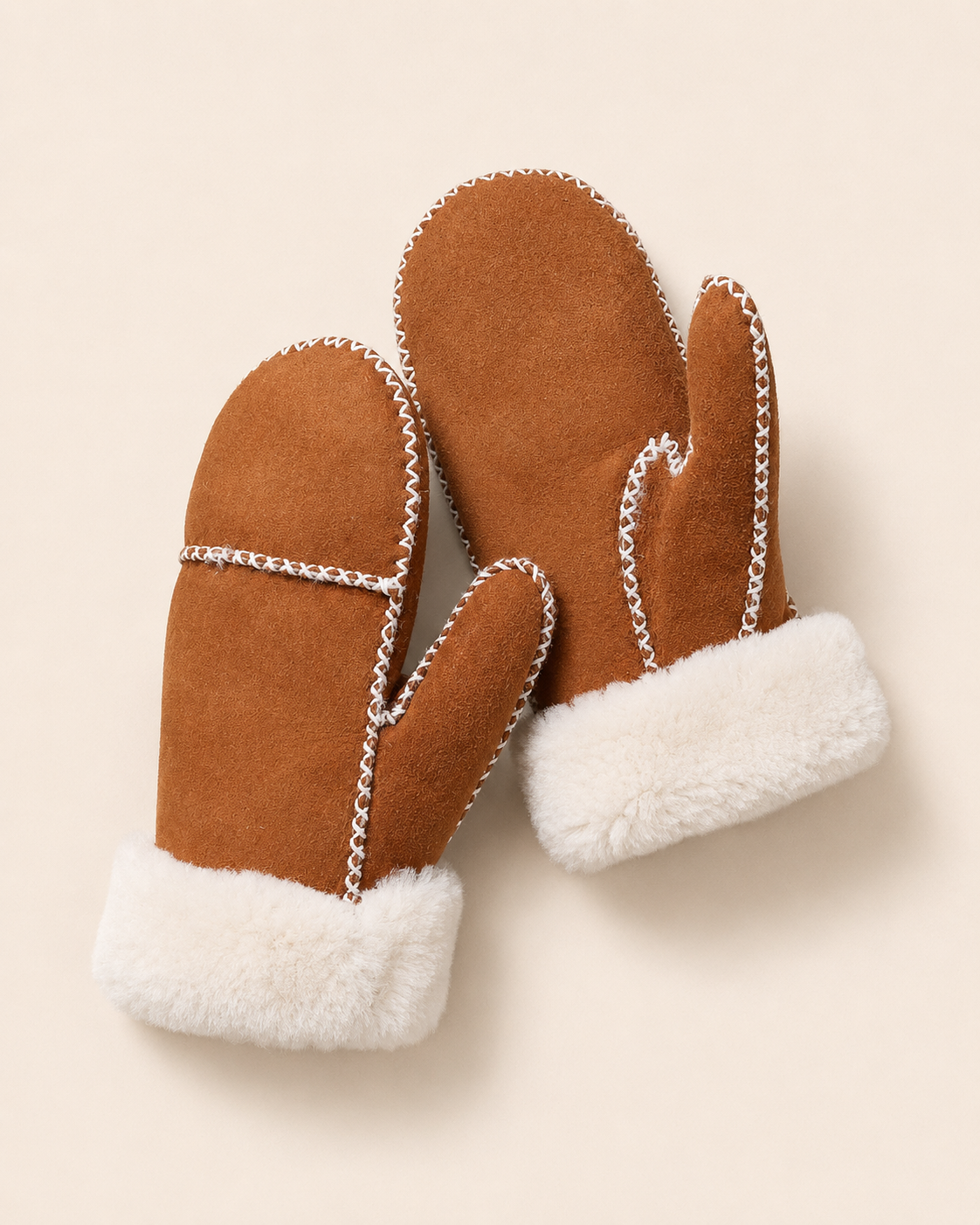 Woolsy Classic Mittens - Chestnut / White with White Stitch