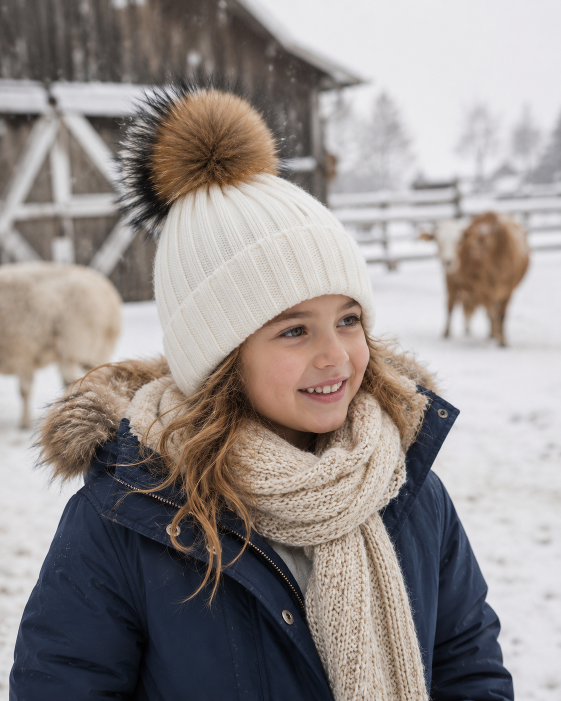 Woolsy Kids Knitted Pompom Hat — White