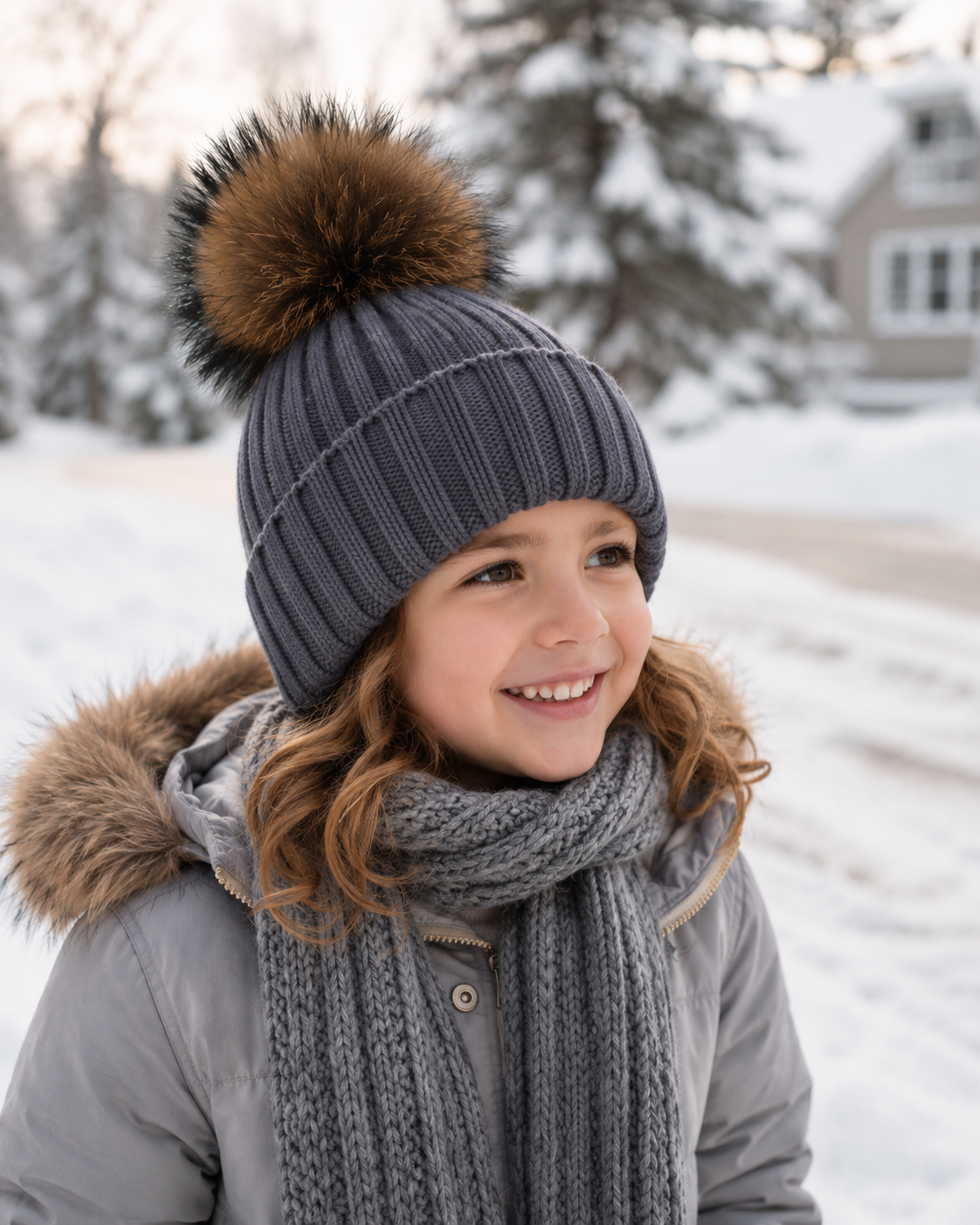 Woolsy Kids Knitted Pompom Hat — Grey