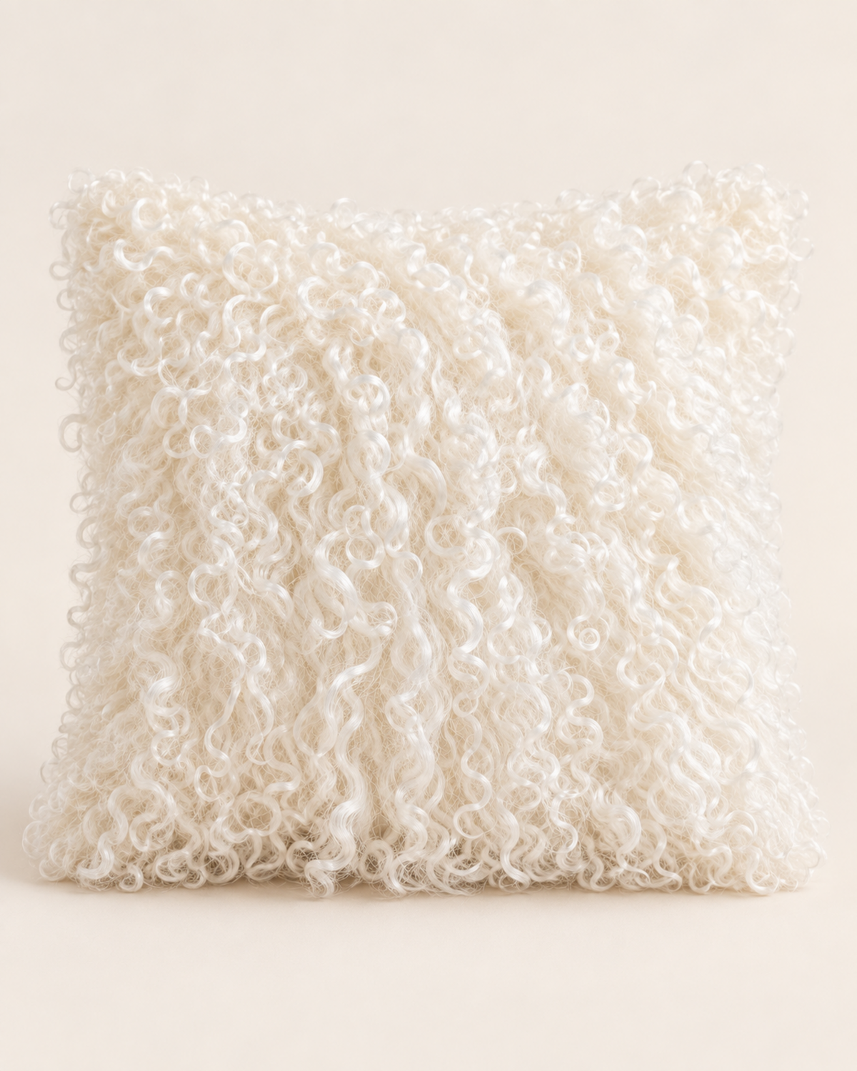 Woolsy ivory Mongolian sheepskin cushion, 16 x 16 product shot