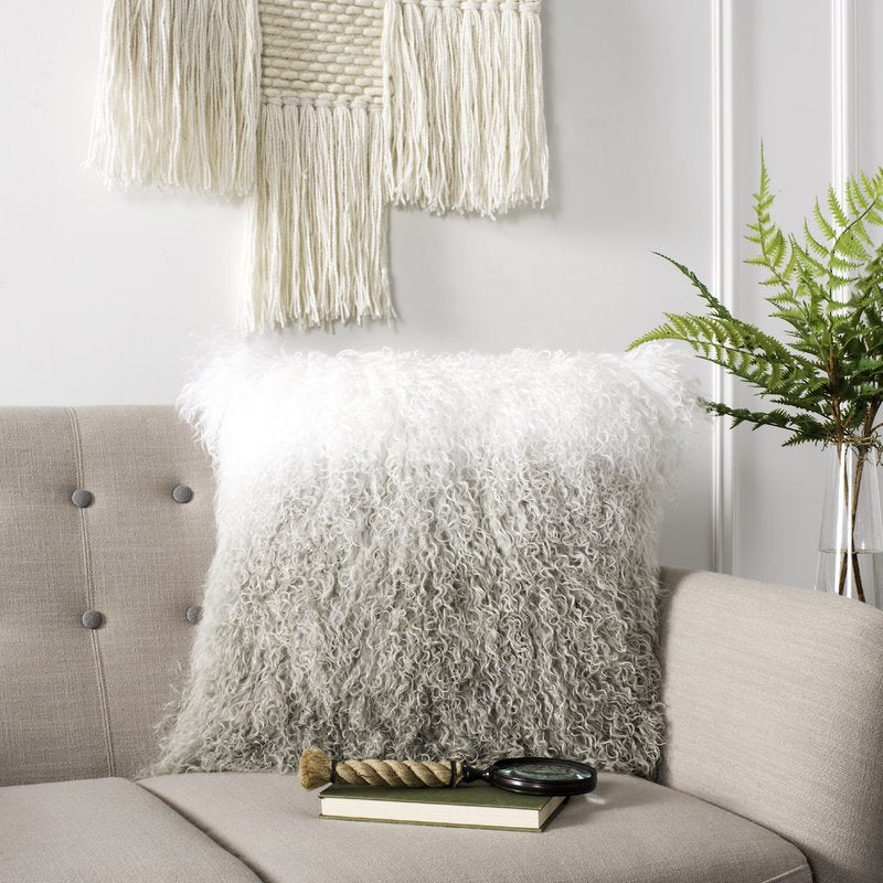 OMBRE GREY MONGOLIAN SHEEPSKIN FUR PILLOW OMBRE 16X16 Woolsy