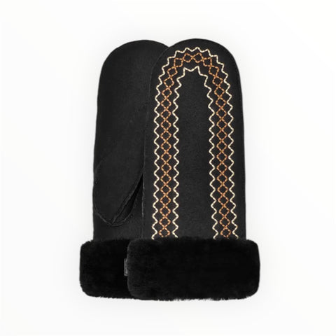 Woolsy Black Embroidery Mittens