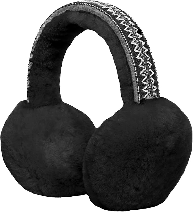 Woolsy Shearling Embroidery Earmuffs - Black