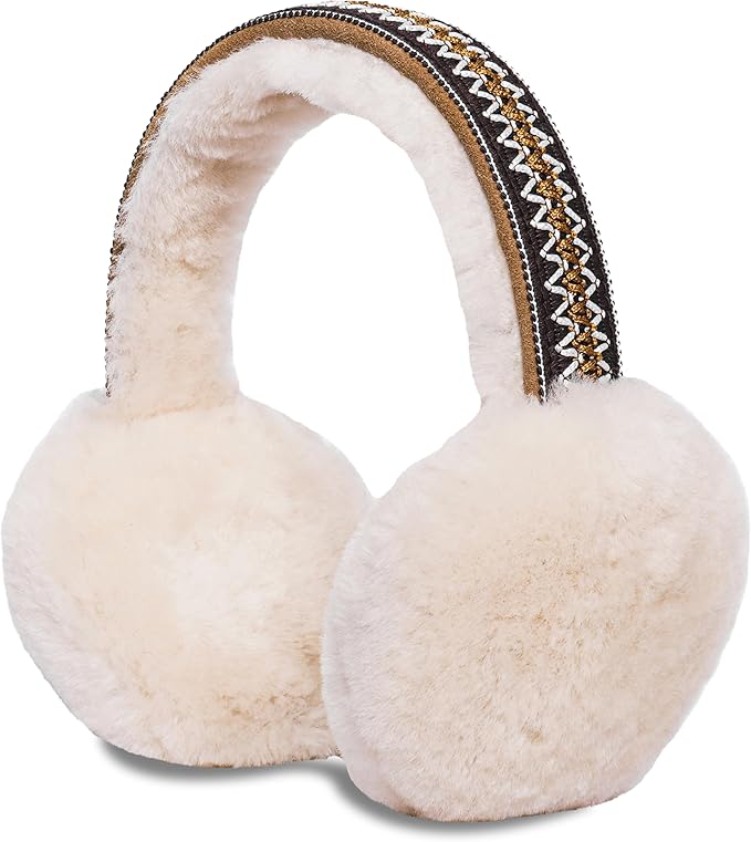 Woolsy Shearling Embroidery Earmuffs - Chestnut