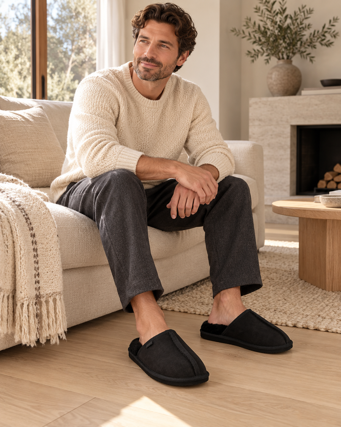 Woolsy Men's Lodge Slippers in Black