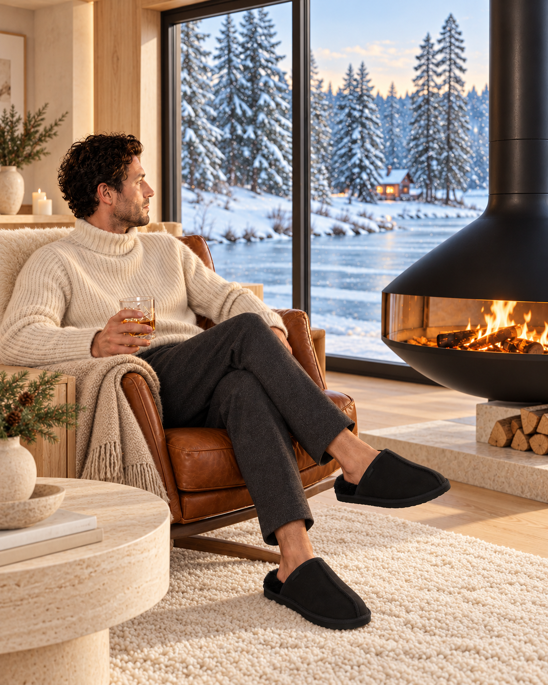 Woolsy Men's Lodge Slippers in Black
