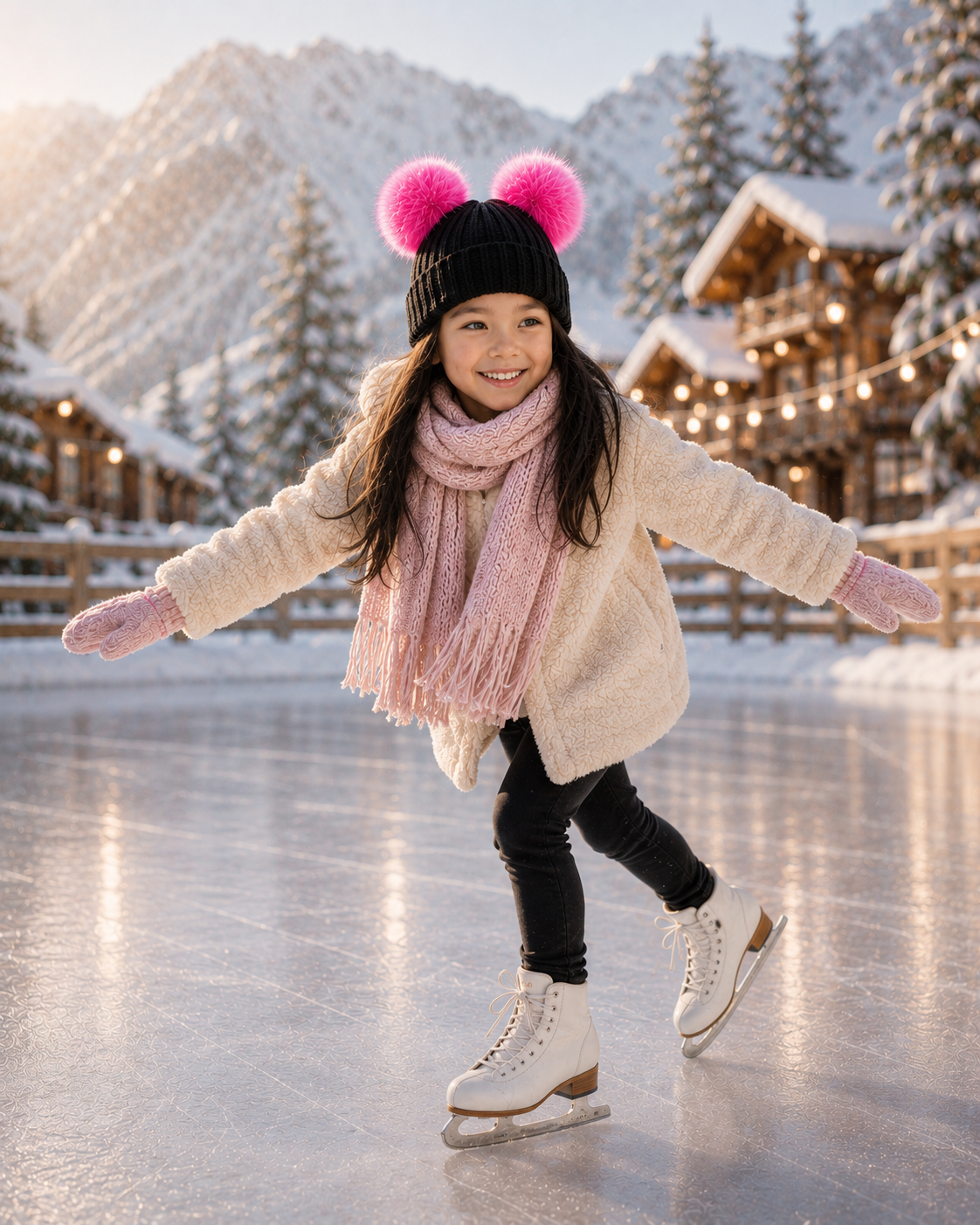 Woolsy Toddler / Kids Knitted Double Pom Pom Hat - Black with Hot Pink