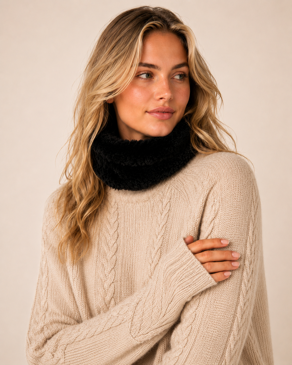 Woolsy Rex Rabbit Fur Versatile Headband and Neck Warmer in Black