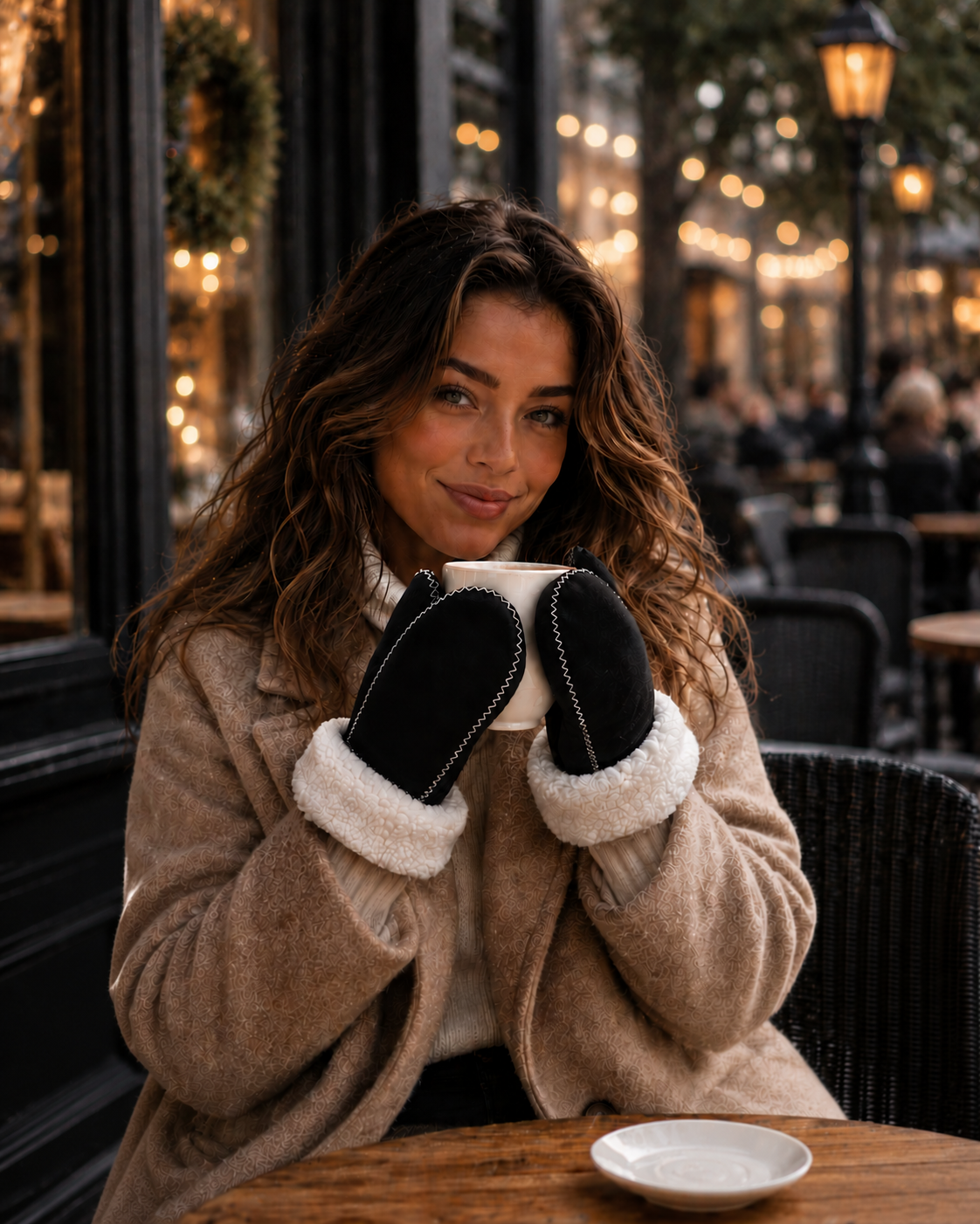Woolsy Classic Mittens - Black/ White with White Stitch