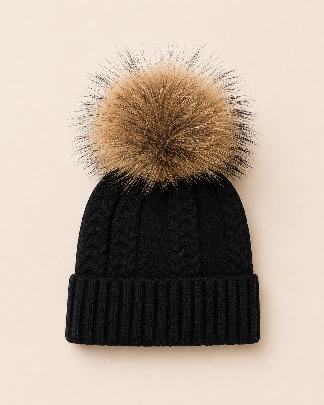 Woolsy Cashmere Wool Pompom Hat - Black with Finn Pompom