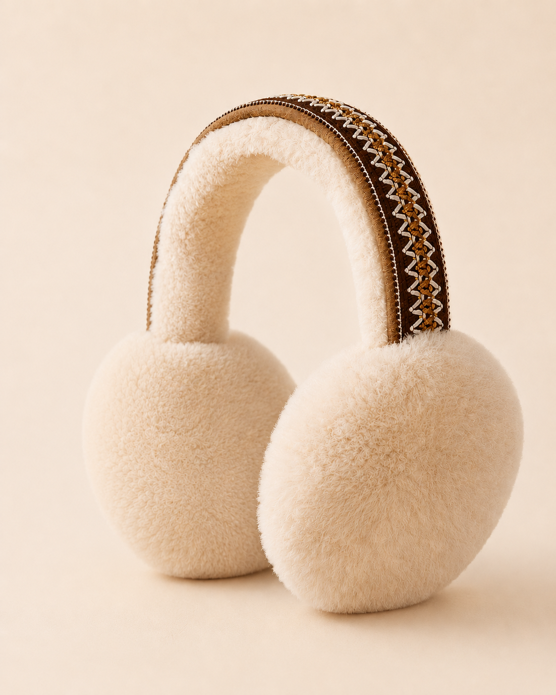 Woolsy Shearling Embroidery Earmuffs - Chestnut