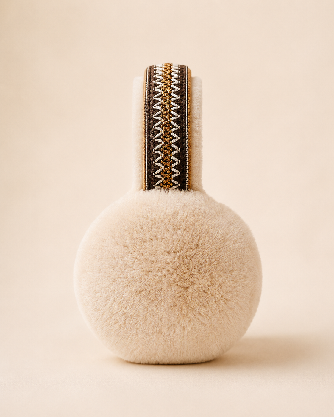 Woolsy Shearling Embroidery Earmuffs - Chestnut