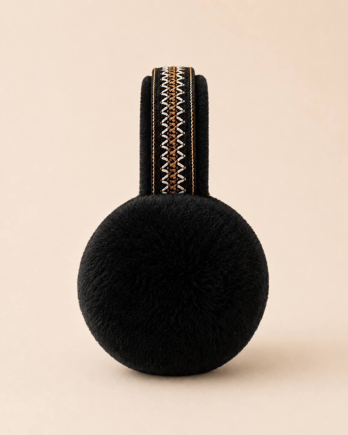 Woolsy Shearling Embroidery Earmuffs - Black