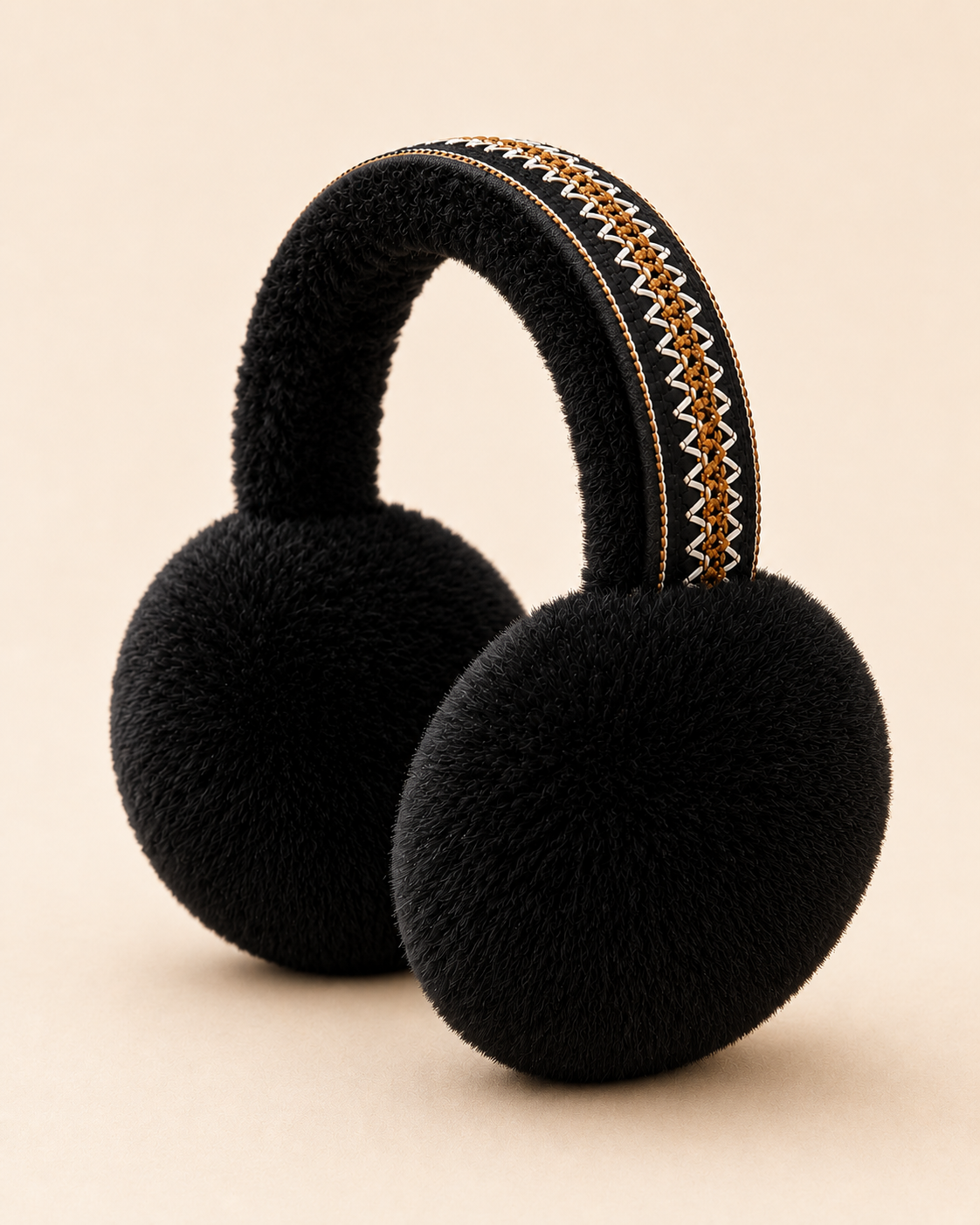 Woolsy Shearling Embroidery Earmuffs - Black