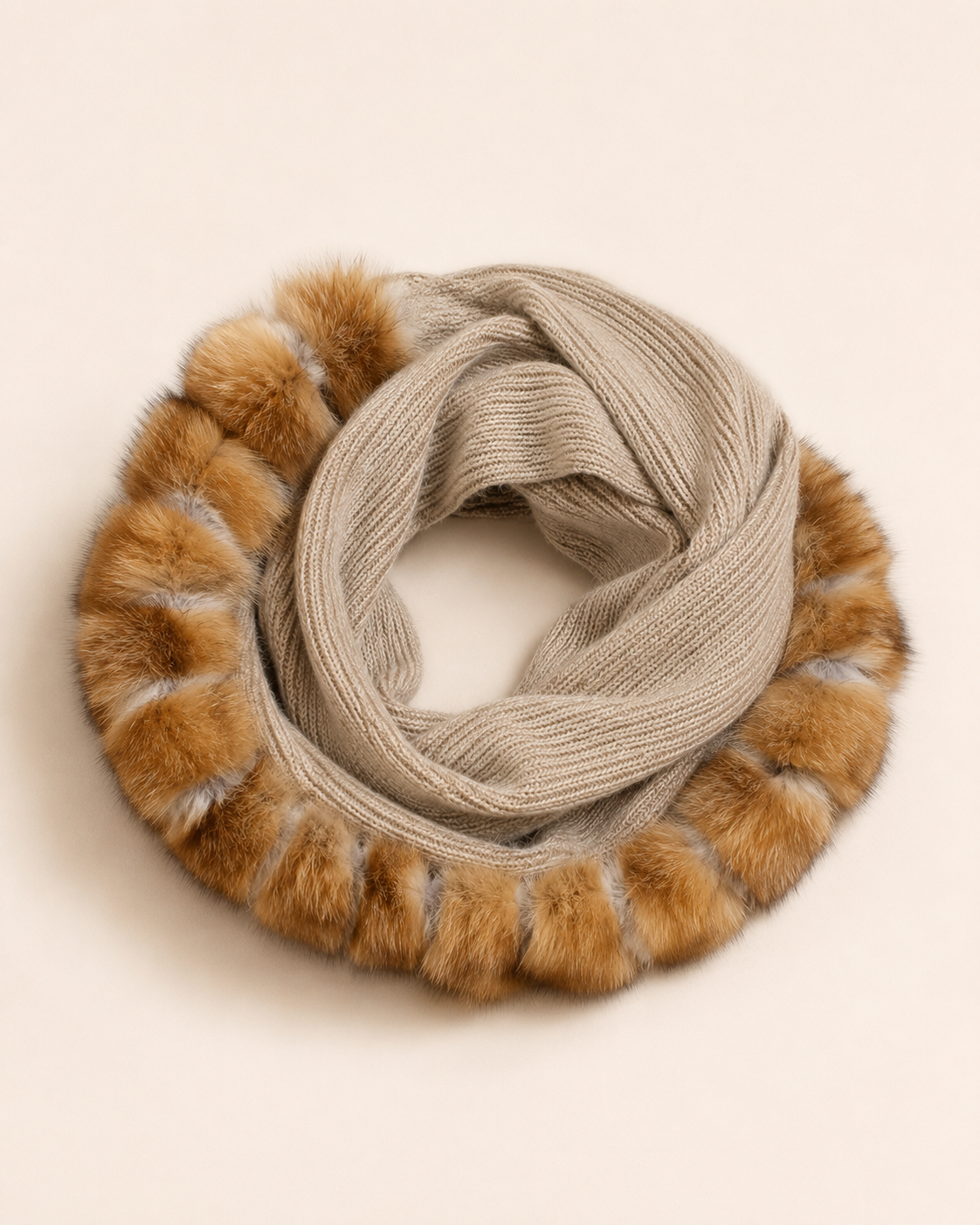 Woolsy Cashmere Infinity Scarf with Red Fox Fur Trim