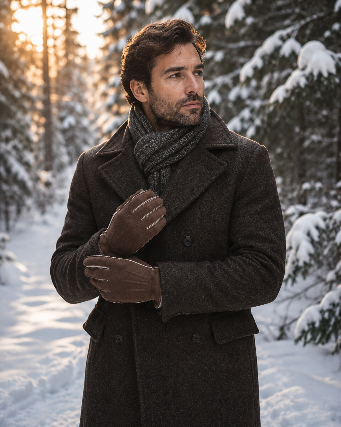 Woolsy Men’s Classic Shearling Gloves - Brown with White