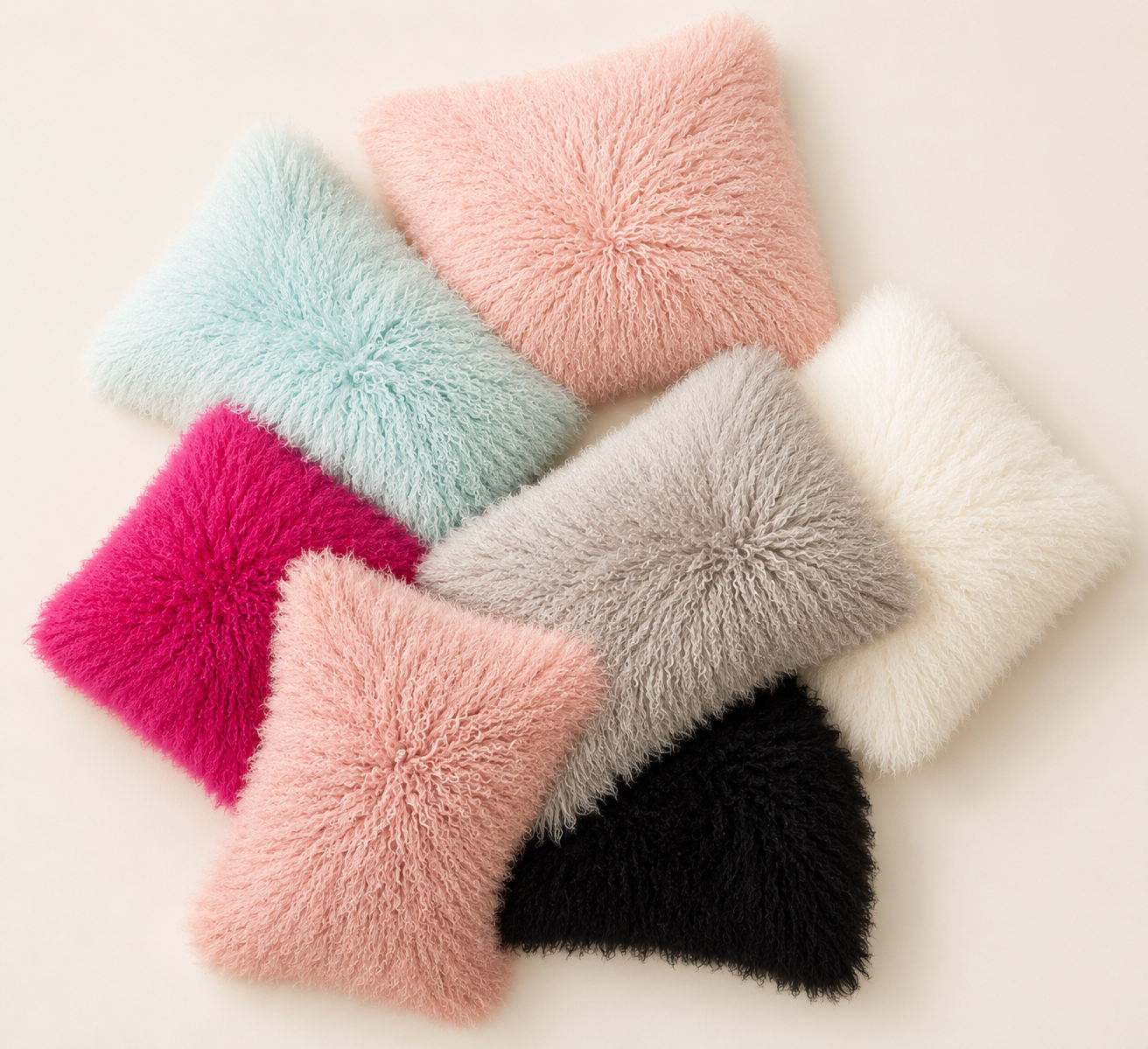 Woolsy Mongolian Sheepskin Pillow — Pink
