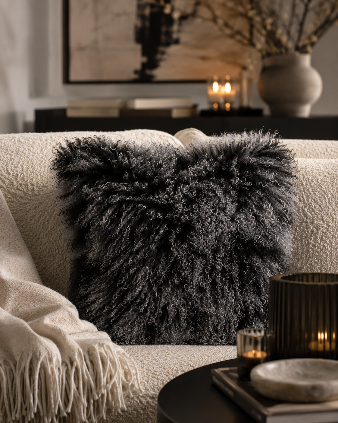 Woolsy Mongolian Sheepskin Pillow — Snow Top