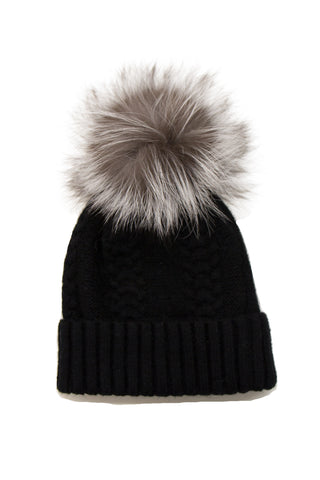 Woolsy Cashmere Wool Pompom Hat - Silver Fox
