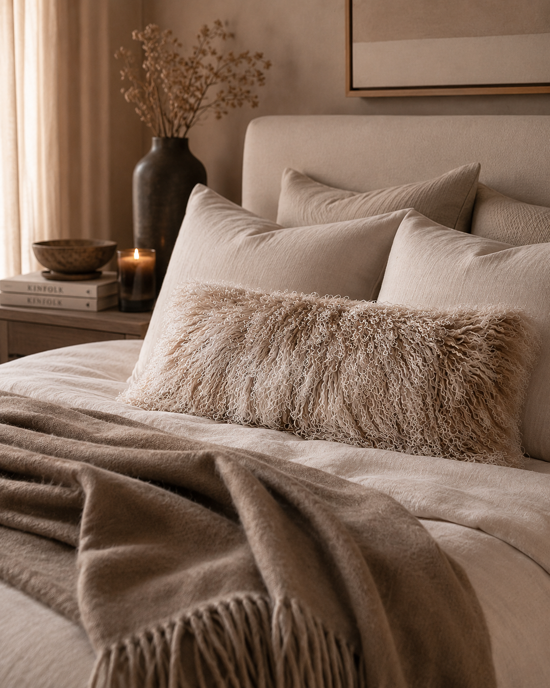 Woolsy Mongolian Sheepskin Pillow — Mocha Snow Top