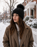 Woolsy Cashmere Wool Pompom Hat - Black Fox