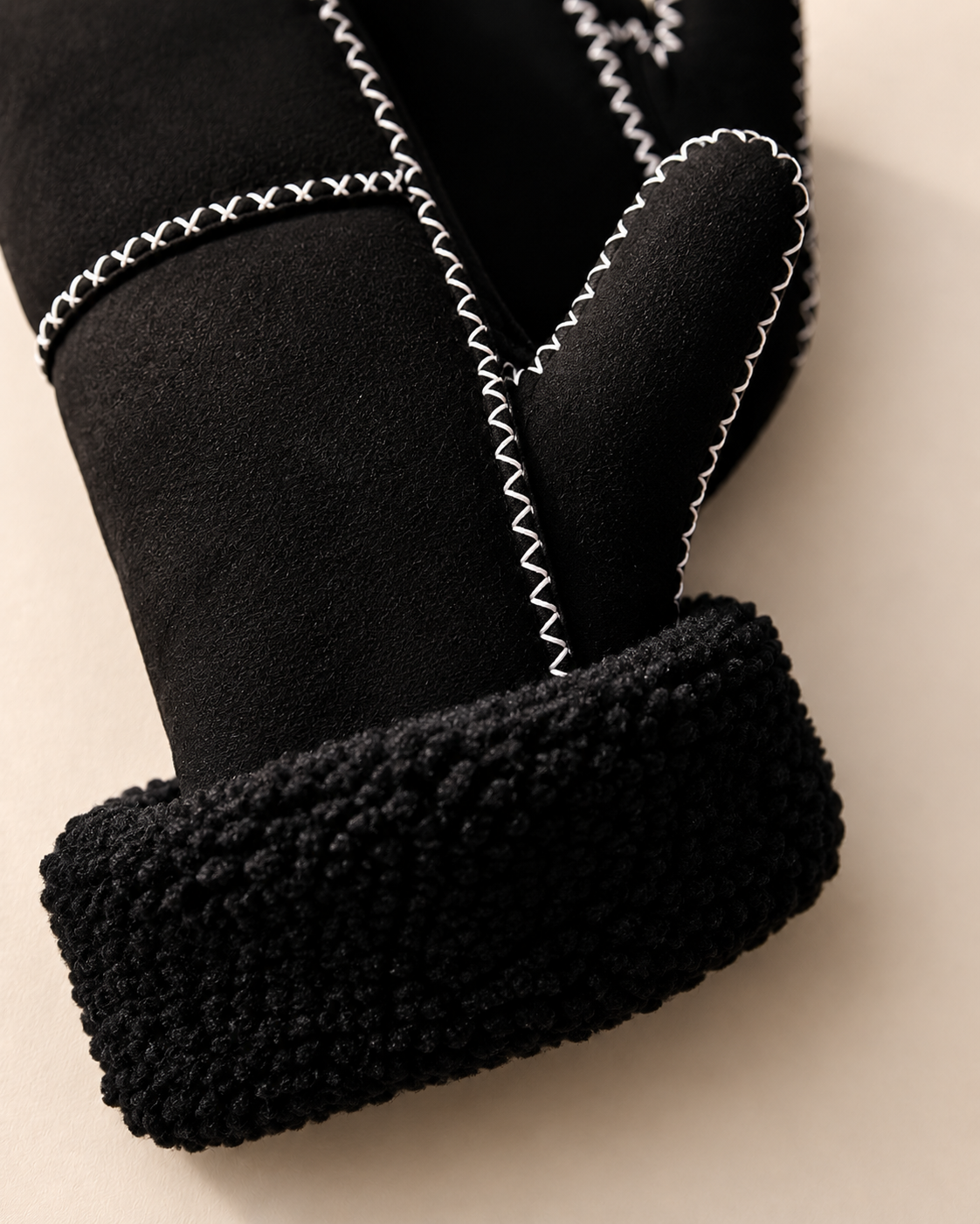 Woolsy Classic Mittens - Black / Black with White Stitch