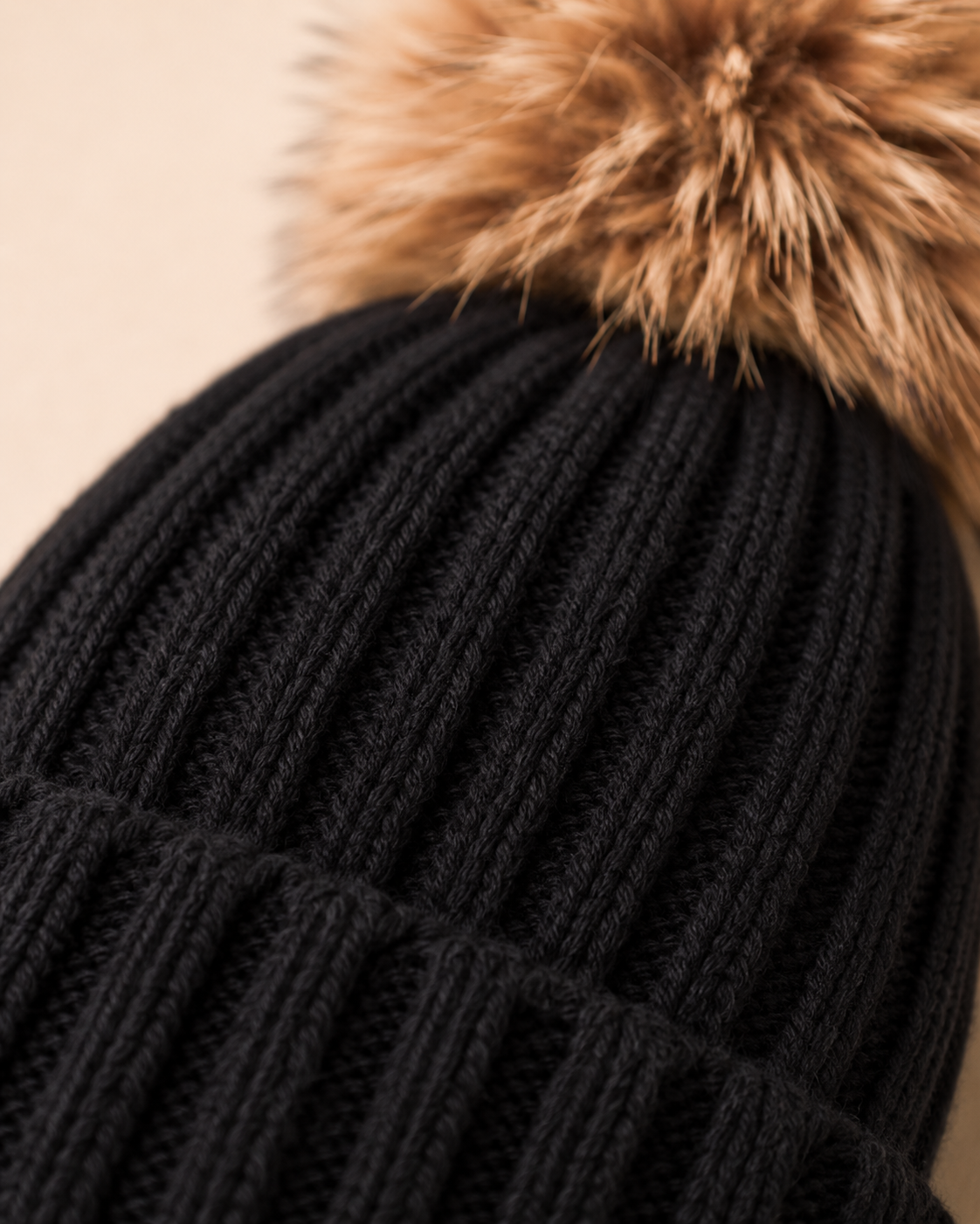 Woolsy Kids Knitted Pompom Hat - Black with Fur Pom