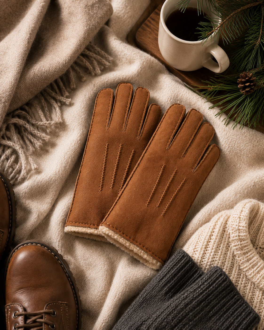 Woolsy Men’s Classic Shearling Gloves - Chestnut