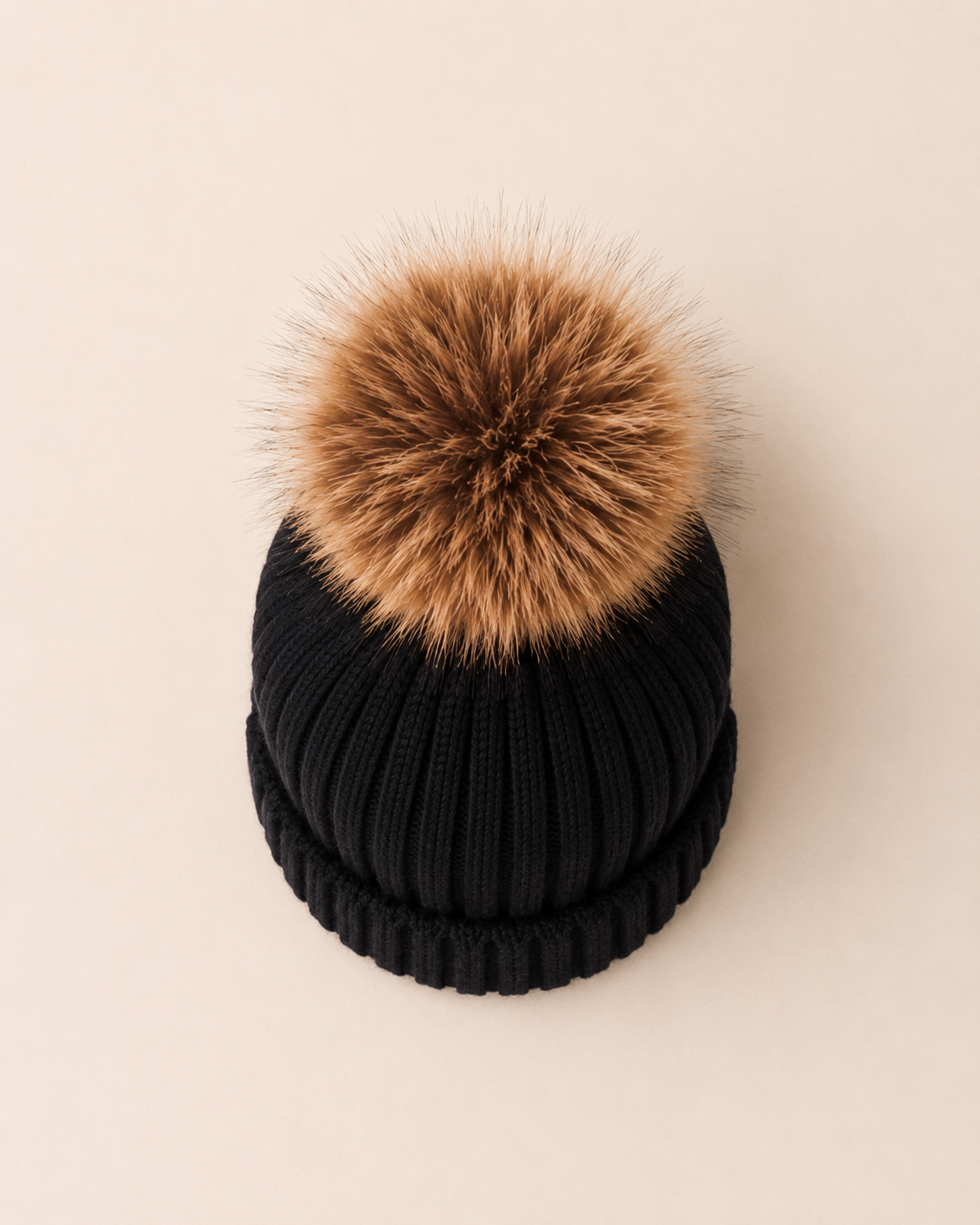 Woolsy Kids Knitted Pompom Hat - Black with Fur Pom