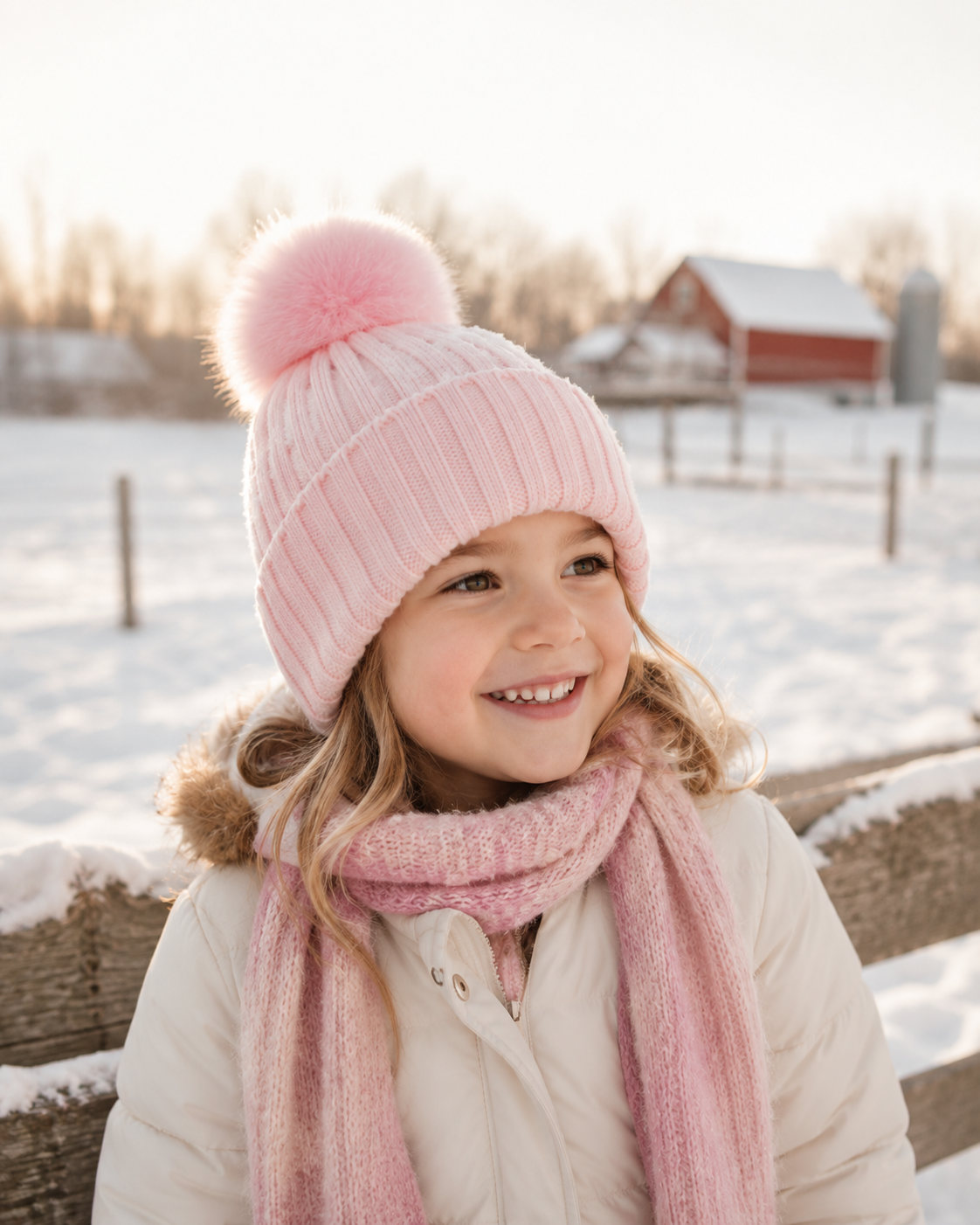 Woolsy Kids Knitted Pompom Hat — Pink with Pink Pompom