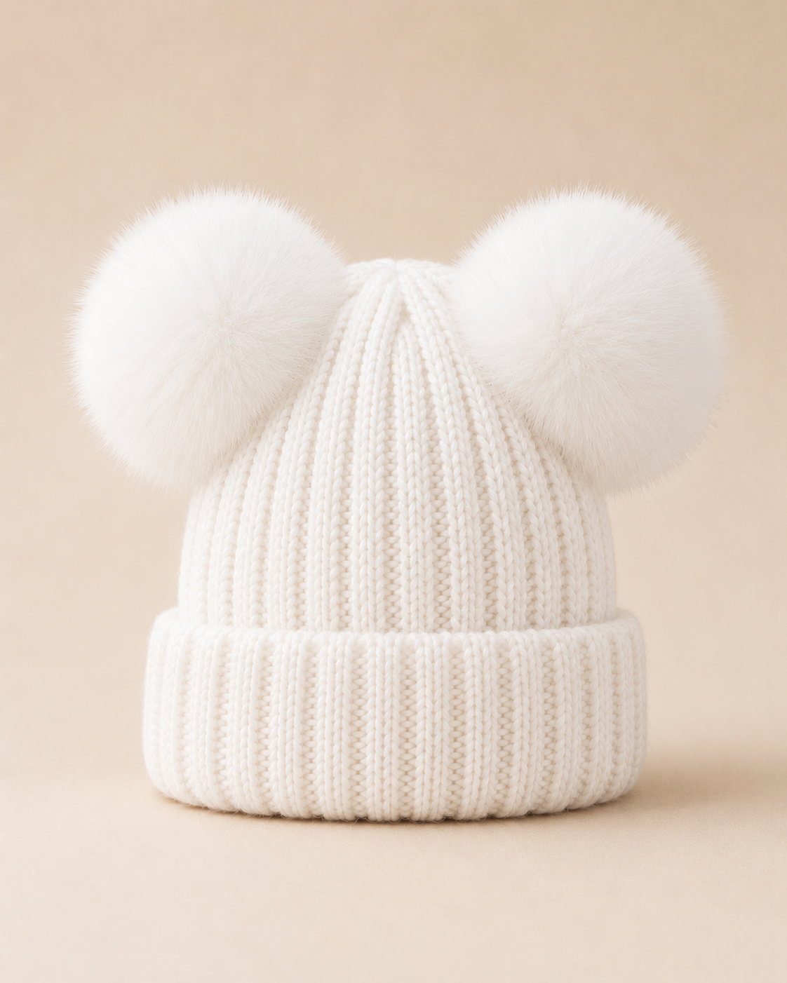 Woolsy Toddler / Kids Knitted Double Pom Pom Hat - White with White