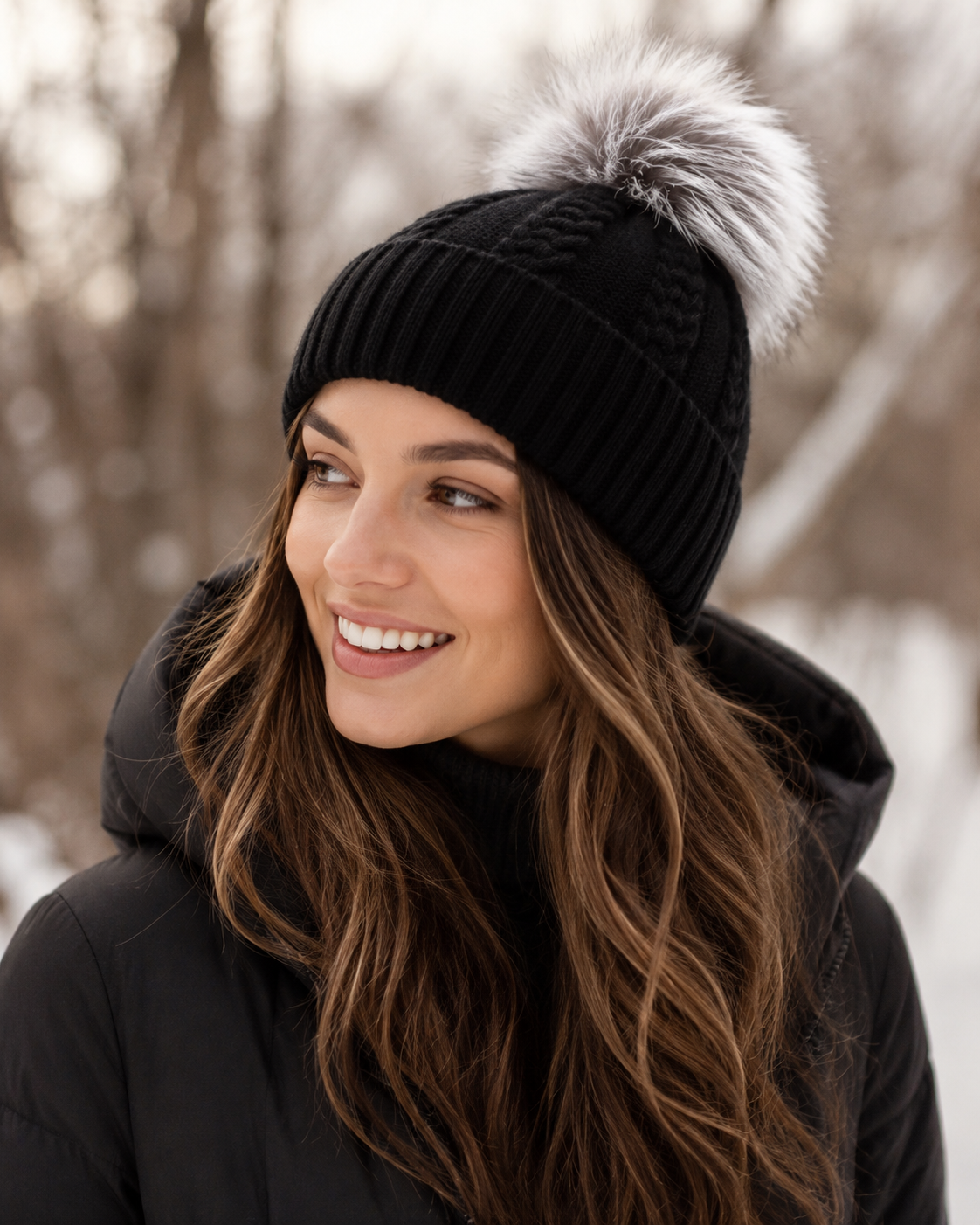 Woolsy Cashmere Wool Pompom Hat - Silver Fox