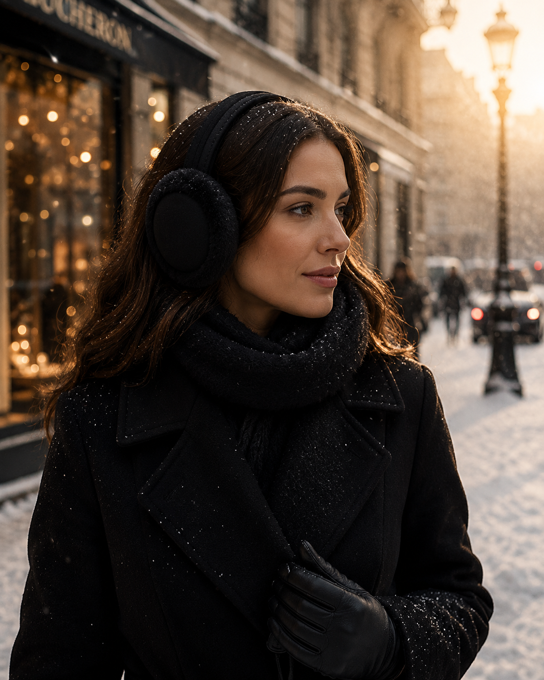 Woolsy Shearling Embroidery Earmuffs - Black