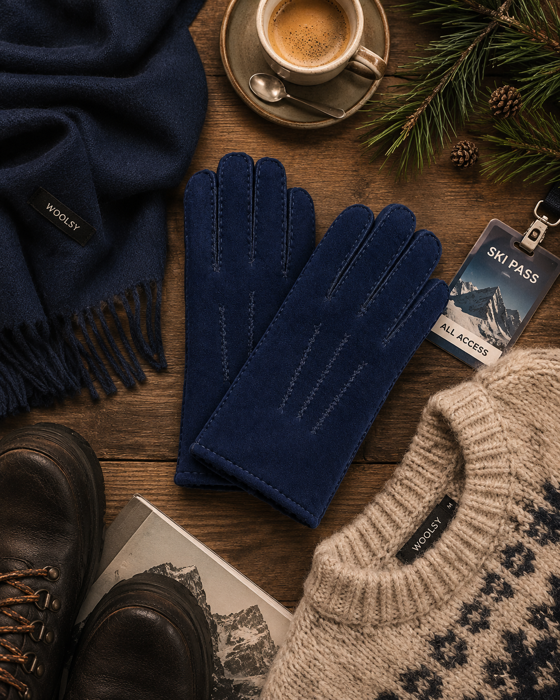 Woolsy Men’s Classic Shearling Gloves - Navy with Navy