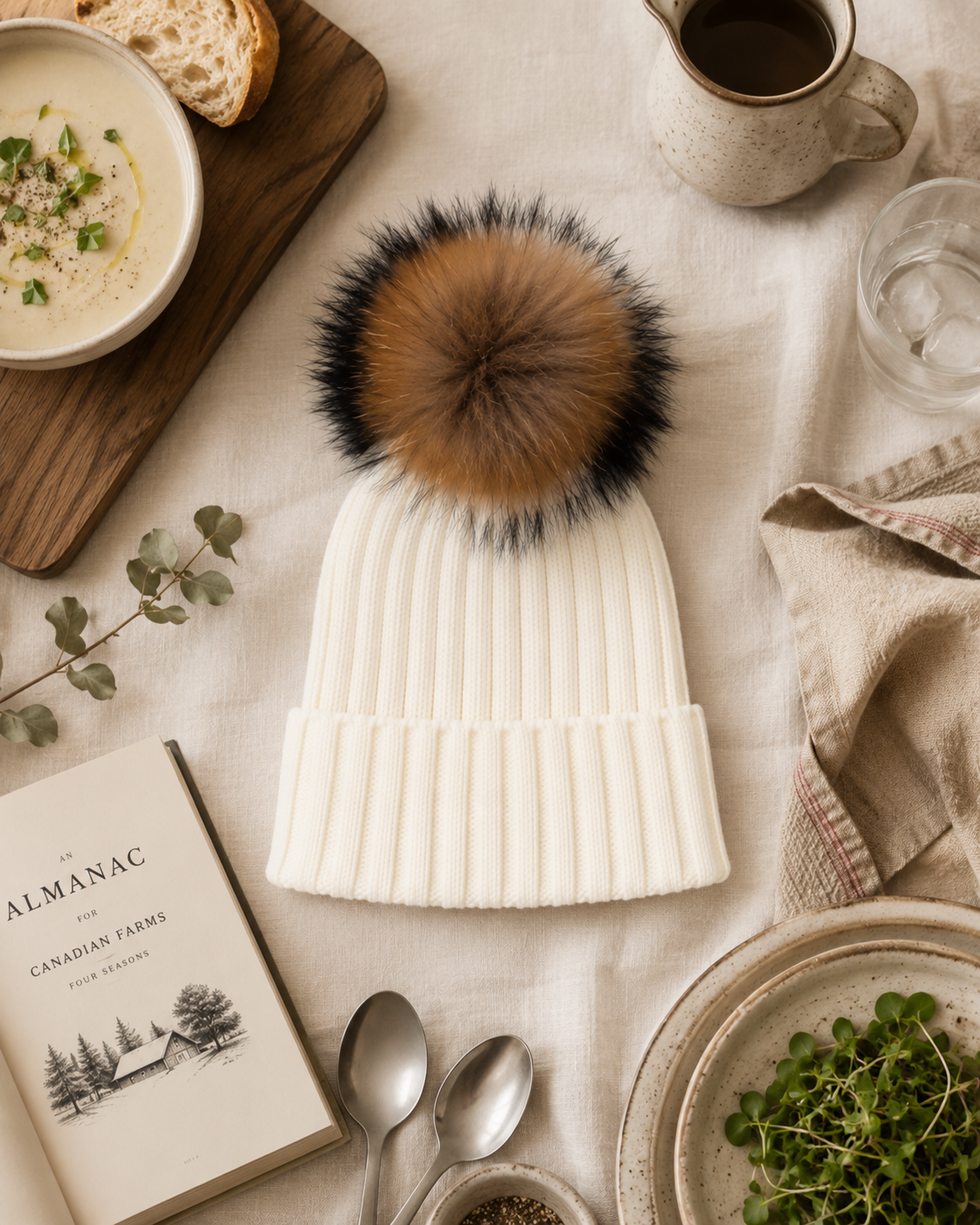 Woolsy Kids Knitted Pompom Hat — White