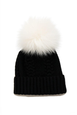 Woolsy Cashmere Wool Pompom Hat - White Fox