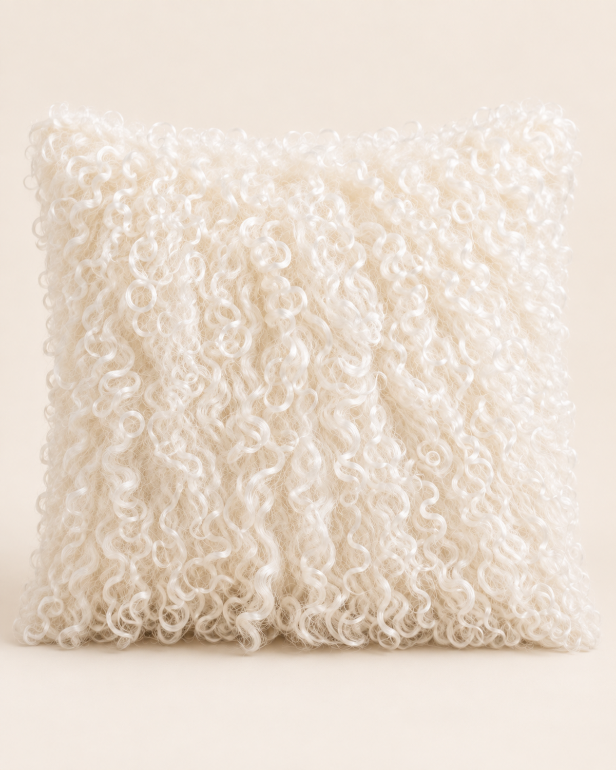 Woolsy ivory Mongolian sheepskin cushion, 24 x 24 product shot