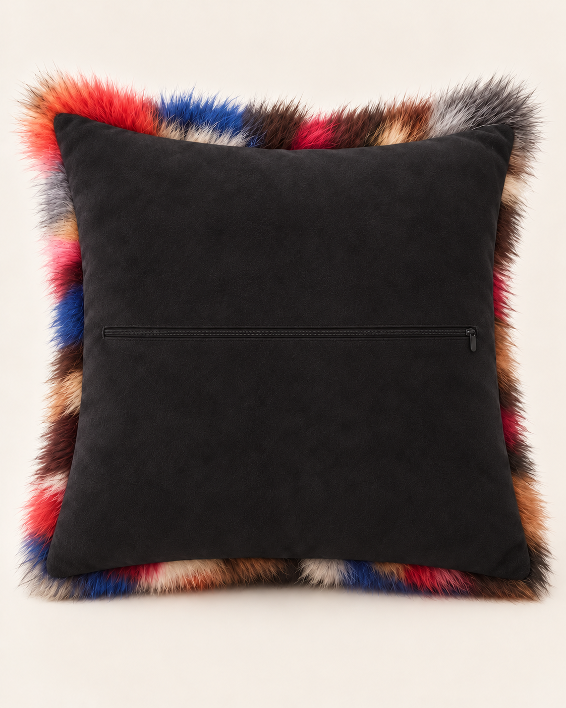 Black microsuede cushion back with horizontal centre zipper