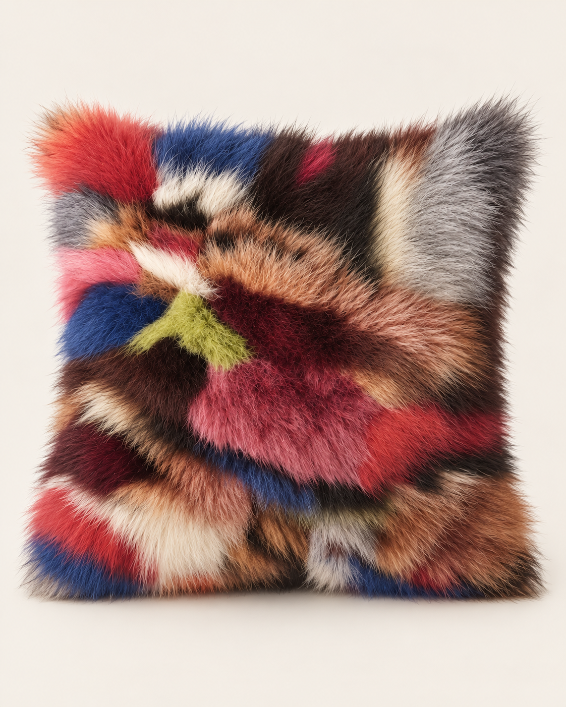 Woolsy multicolour fox fur cushion front, 16 x 16 inches