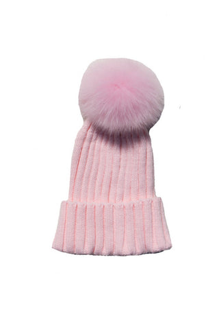 Knitted Pom Pom Hat Pink