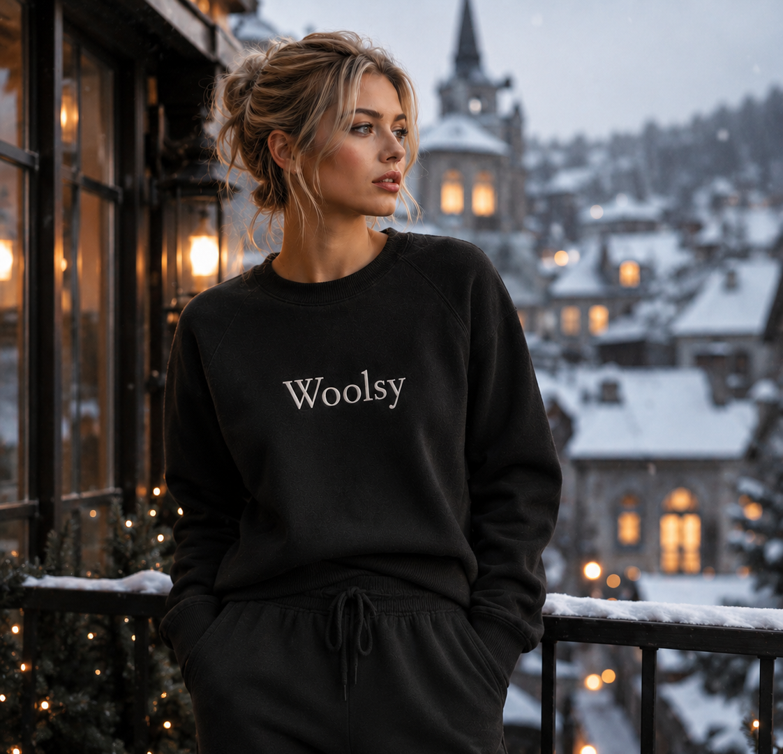Women's Woolsy Logo Crewneck in Black... Coming Soon