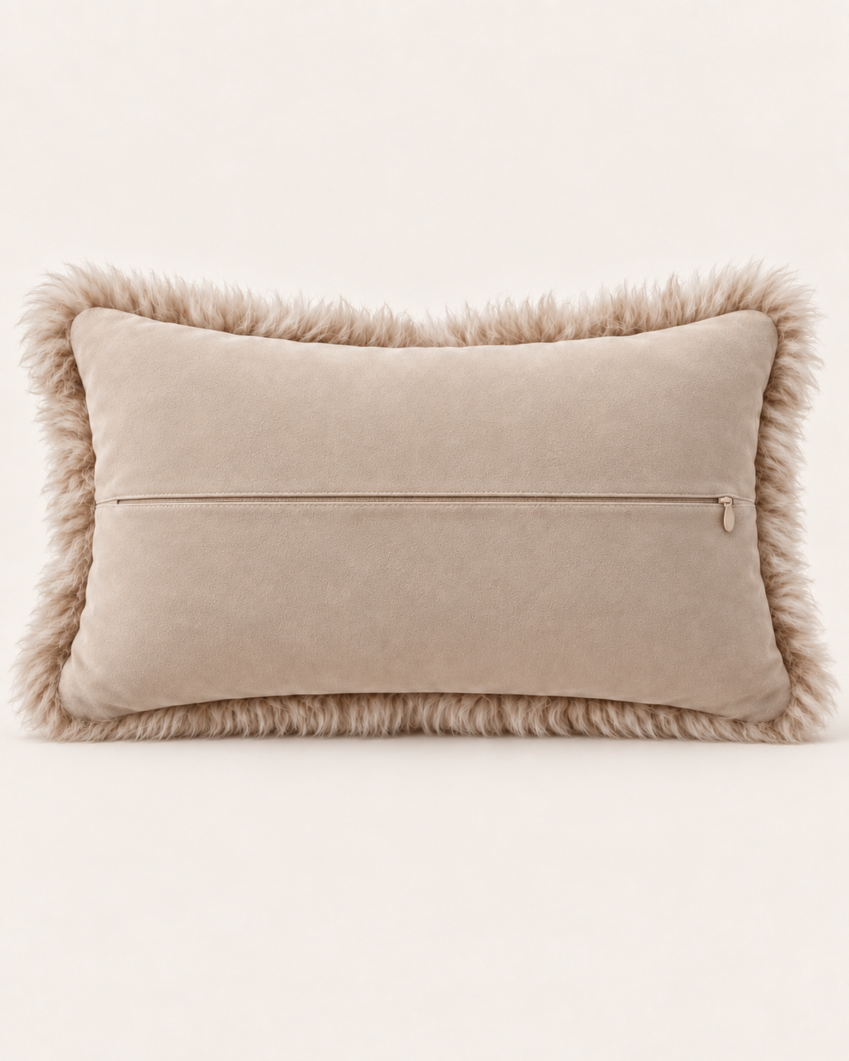 Woolsy Australian sheepskin cushion in Oat, 12 x 20 inches, polysuede back with centre zipper